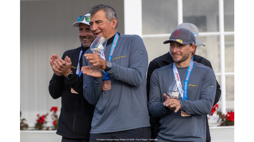 NIKA (MON 860) - Vladimir Prosikhin, Alessandro Franci, Niccolò Bianchi, Karlo Hmeljak, Filippo Amonti, coach Tomaz Copi - Melges 24 European Championship 2026 Bronze - Tønsberg, Norway