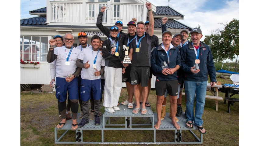 Corinthian podium - STORM CAPITAL (NOR), TAKI 5 (ITA), HELLY HANSEN II LISA (NOR)  - Melges 24 European Championship 2026 - Tønsberg, Norway