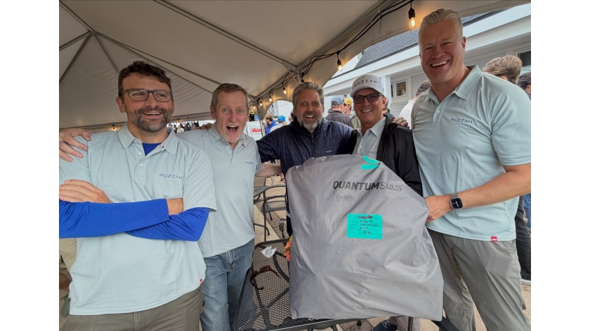 Lucky Draw winners! Local Corinthian team Huzzah USA491, led by Aaron Elder and Seamus Wilmot, won a V4 spinnaker from Quantum Sails during the Melges 24 Worlds Opening Ceremony.