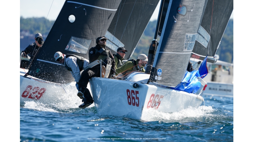 Wah Gwan (USA865) by Anthony Kotoun with Grant Janov, Jordan Janov, Franny Schulte and Stu McNay, take two bullets on Day Two at the Melges 24 World Championship 2026 in Harbor Springs