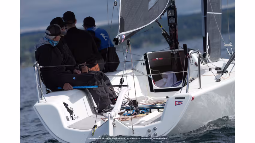 Dark Horse (USA) by Cuyler Morris with Manu Weiller, Ripley Shelley, Mark Ivey and Alec Anderson at the Practice Race - Melges 24 World Championship 2026 - Harbor Springs, MI, USA