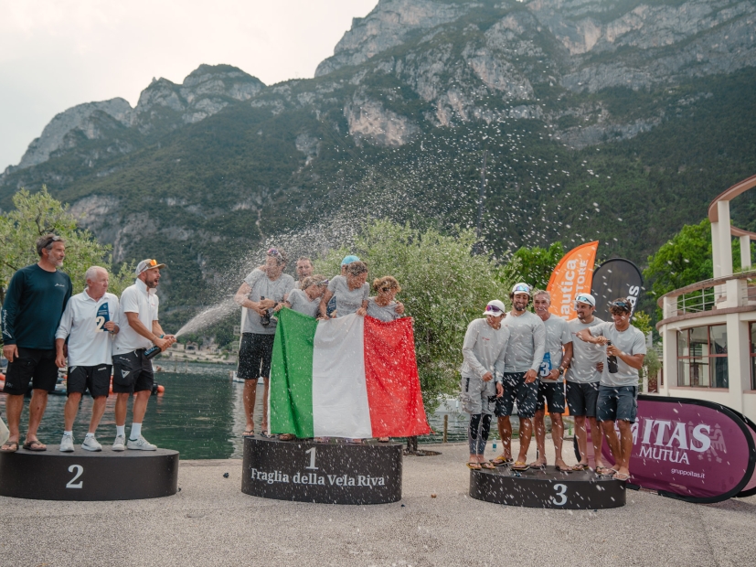 All-Italian Melges 24 Italian Nationals overall podium - Melges 24 Italian National Championship 2026 - Melges 24 European Sailing Series 2026 - Fraglia Vela Riva, Riva del Garda, Italy 