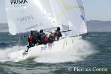 Luca Santella flies downwind on day 4 of the Melges 24 Worlds 2003