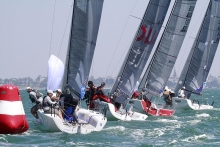 Star ( Harry Melges), Audi ( Riccardo Simoneschi), Red Mist (Robin Duessen) and Bandit (Warwick Rooklyn) on day 2 of the Gill Melges 24 World Championships at Geelong © Teri Dodds