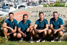 Seven-Five-Nine HUN759 team - Akos Csolto, Balazs Tomai, Botond Weores, Mihaly Kasa - at the 2019 Melges 24 World Championship in Villasimius, Italy