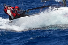 Mikey of Kevin Welch with Jeff Madrigali at the helm  at the 2019 Melges 24 Worlds in Villasimius, Sardinia, Italy