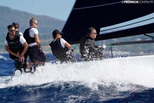 Paolo Brescia and his Melgina ITA693 with Jas Farneti, Giovanni Meloni, Simon Sivitz Kosuta and Ariberto Strobino at the 2019 Melges 24 Worlds in Villasimius, Sardinia, Italy