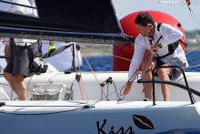 David Pinner of Kiss GBR828 at the 2019 Melges 24 World Championship in Villasimius, Sardinia, Italy