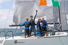 Embarr IRL829 of Conor Clarke with Stuart McNay (USA), David Hughes (USA), Maurice O'Connell, Aoife English, coach Morgan Reeser - 2016 Melges 24 World Champion in Miami