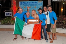 Embarr IRL829 of Conor Clarke with Stuart McNay (USA), David Hughes (USA), Maurice O'Connell, Aoife English, coach Morgan Reeser - 2016 Melges 24 World Champion in Miami