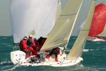 Blu Moon SUI521 of Franco Rossini with Flavio Favini helming at the 2005 Corum Melges 24 World Championship in Key Largo, Florida, USA