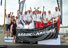 Blu Moon SUI825 of Franco Rossini with Flavio Favini helming at the 2013 Magic Marine Melges 24 European Championship in Medemblik, the Netherlands