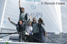 Luca Santella with his Joe Fly Team of owner Giovanni Maspero, tactician Morgan Larsen, trimmer Federico Michetti and bow Camilla Bert - 2003 Melges 24 European Champions - Helsinki, Finland