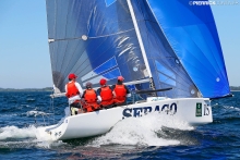 Rett Rundt Hjørnet NOR732 with Herman Horn-Johannessen, Jan Fredrik Dyvi, Stian Ness Rorvik, Jan Boro and Malin Rorvik - 2015 Melges 24 Worlds, Middelfart, Denmark