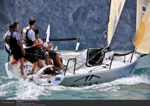 Andrea Racchelli helming Altea at the 2012 Melges 24 World Championship in Torbole, Italy