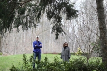 Richard Reid and his wife, Lori De Luca Reid, outside of their house in Toronto on Tuesday. Richard was on a ventilator but after his release remains COVID-positive, so Lori is distancing herself from her husband. 