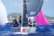 Cinghi Aile SUI382 of Michael Good with Nino Castellan, Katharina Hanhart, Michael Neracher and Regina Tzeschlock at the 2019 Melges 24 Worlds in Villasimius, Sardinia, Italy