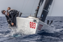 Paolo Brescia and his Melgina ITA693 with Jas Farneti, Giovanni Meloni, Simon Sivitz Kosuta and Ariberto Strobino at the 2019 Melges 24 Pre-Worlds in Villasimius, Sardinia, Italy