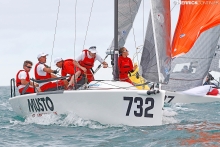 Team RRH NOR732 with Peder Jahre at the helm and Jan Boro, Jan Fredrik Dyvi, Stian Ness Rørvik, Malin Rørvik-Sundelin - 2016 Melges 24 World Championship in Miami