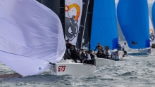 Team Nefeli GER673 of Peter Karrie is leading the pack in Trieste at the final event of the 2020 Melges 24 European Sailing Series