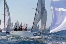 SALTY DOG DEN779 of Peter Warrer with Mathias Lehem Sletten, Soren Kristensen, Andre Ostergard, and Mathias Borreskov at the 2016 Melges 24 Europeans, Hyeres, FRA