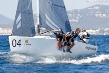 Melges.dk DEN612 of Kris Houmann with Rasmus Damsgaard, Rasmus Melsen and Soren Braad Steen at the 2016 Melges 24 Europeans, Hyeres, FRA