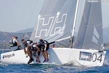 Melges.dk DEN612 of Kris Houmann with Rasmus Damsgaard, Rasmus Melsen and Soren Braad Steen at the 2016 Melges 24 Europeans, Hyeres, FRA