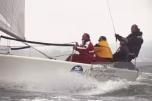 Simon Russell and Simon Fry, both of Great Britain, with skipper Vince Brun of America and tactician Ian Walker of Great Britain on board North Sails One Design during the inaugural Melges 24 Worlds 2018 hosted by the Royal Torbay Yacht Club, Torquay