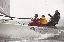 Simon Russell and Simon Fry, both of Great Britain, with skipper Vince Brun of America and tactician Ian Walker of Great Britain on board North Sails One Design during the inaugural Melges 24 Worlds 2018 hosted by the Royal Torbay Yacht Club, Torquay