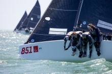 Bruce Ayres and his team on 'Monsoon' with Jeremy Wilmot, Tomas Dietrich, Ted Hackney and Chelsea Simms lead the Melges 24 fleet on day 3 of the 94th Bacardi Cup 2021 on Biscayne Bay