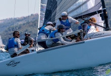 Team War Canoe USA841 of Michael Goldfarb takes two bullets on Day Two at the Melges 24 European Championship 2021 in Portoroz, Slovenia.