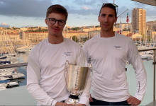 Luis Tarabochia and Sebastian Bühler of White Room GER677 with the perpetual Corinthian trophy of the Melges 24 European Sailing Series - Trieste, Italy