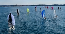 Sunday sailing in south-westerly wind up to 8,5 knots and sunshine, with the ancient city of Rovinj and the Church of St. Euphemia on the background - the opening event of the Melges 24 European Sailing Series 2022 