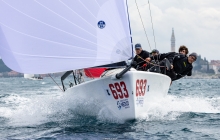 Melgina ITA693 of Paolo Brescia with Simon Sivitz, Jas Farneti, Ariberto Strobino and Marco Ascoli, overall winner of the 2021 Melges 24 European Sailing Series, at the first event of the Melges 24 European Sailing Series 2022 in Rovinj, Croatia.