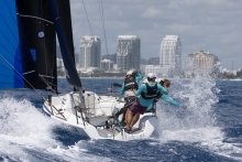 Bruce Ayres' Monsoon (USA, 5-3-12) with Jeremy Wilmot, Chelsea Simms, Ted Hackney and Tomas Dietrich is on fourth position after day one at the Melges 24 World Championship 2022 in Fort Lauderdale