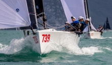 Luka Sangulin’s Panjic (CRO; 1-UFD-1) got two bullets on Day 2 of the Melges 24 European Sailing Series 2022 event 4 in Riva del Garda, Italy.