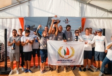 The overall podium of the Melges 24 European Championship 2022 in Genoa - Strambapapa ITA689, Mataran 24 CRO383 and Melgina ITA693