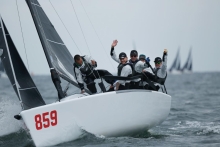 Peter Karrie's German Melges 24 Nefeli team enjoyed the final race win of today, helping him move up from tenth to eighth overall.