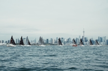 Melges 24 fleet racing in front of the Toronto skyline at the Canadian National Championship 2022