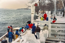 Melges 24 hull no 1 in December 1992. Buddy, Harry and Hans Melges, Billy Freytag, Brian Porter and John Porter. To further prove just how cold it was, Burdick, who is not pictured was ice boating on a lake less than 10 miles away.