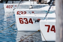 Melges 24 boats moored at the Middelfart Marina, Denmark for the Melges 24 Worlds 2023