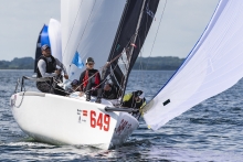 Corinthian team MATARAN 24 CRO649 of Ante Botica with Ivo Matić, Mario Škrlj, Damir Civadelić, Bruna Princivali - Corinthian winner of Race Two - Melges 24 World Championship - Middelfart, Denmark