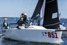 MONSOON USA851 team of Bruce Ayres with Chelsea Simms, Tomas Dietrich, Edward Hackney and Jeremy Wilmot - the winner of Race Three - Melges 24 World Championship 2023 - Middelfart, Denmark