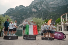All-Italian Melges 24 Italian Nationals overall podium - Melges 24 Italian National Championship 2026 - Melges 24 European Sailing Series 2026 - Fraglia Vela Riva, Riva del Garda, Italy 