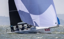Chelsea Simms sends Straightarrow charging downwind at the 2024 Melges 24 World Championship in San Francisco.