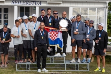 The overall podium - RAZJAREN (CRO), MELGINA (ITA) and NIKA (MON) - Melges 24 European Championship 2026 - Tønsberg, Norway