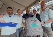 Lucky Draw winners! Local Corinthian team Huzzah USA491, led by Aaron Elder and Seamus Wilmot, won a V4 spinnaker from Quantum Sails during the Melges 24 Worlds Opening Ceremony.
